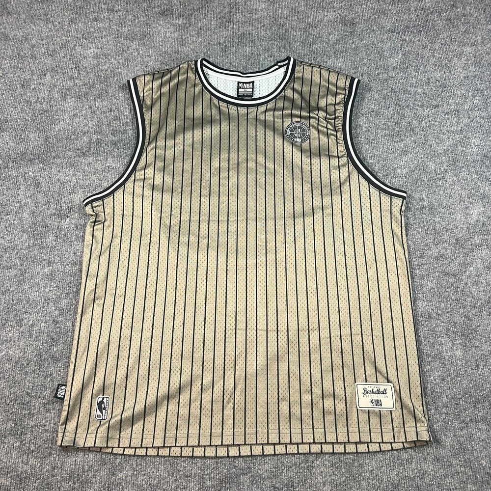NBA Vest Mens‎ Extra Large Metallic Gold Striped Basketball Crew Neck Athleisure